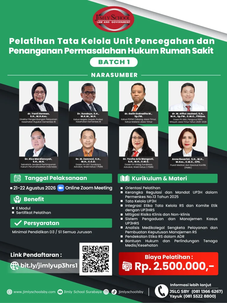 Pelatihan Tata Kelola Unit Pencegahan dan Penanganan Permasalahan Hukum Rumah Sakit Batch 1