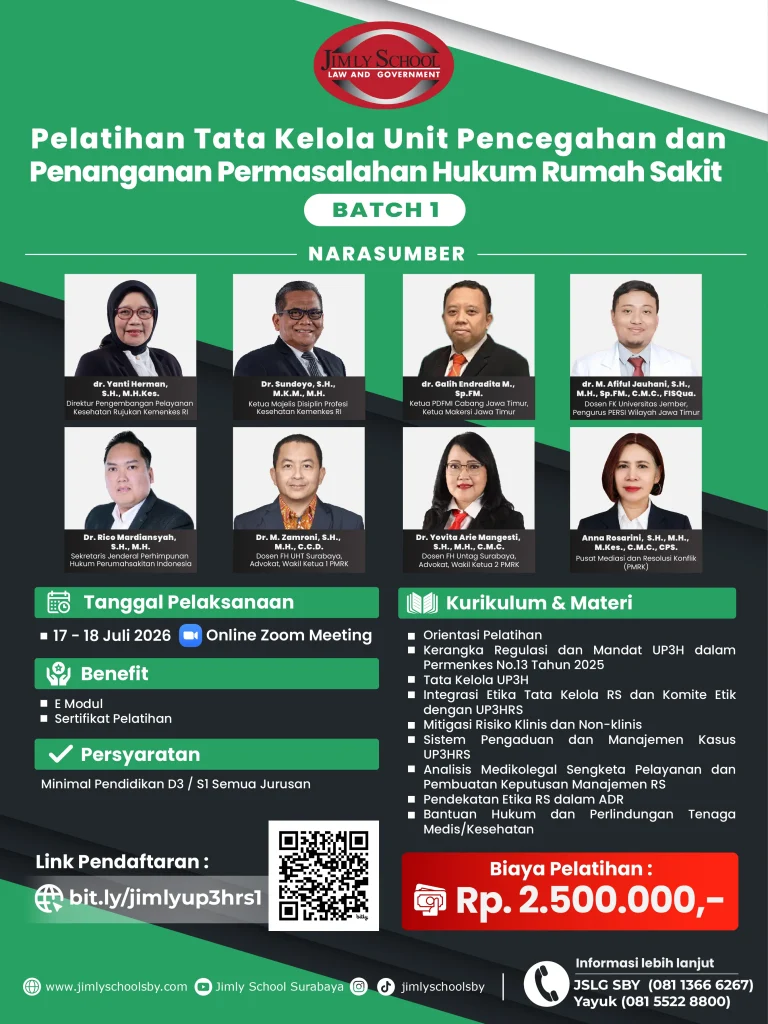 Pelatihan Tata Kelola Unit Pencegahan dan Penanganan Permasalahan Hukum Rumah Sakit Batch 1